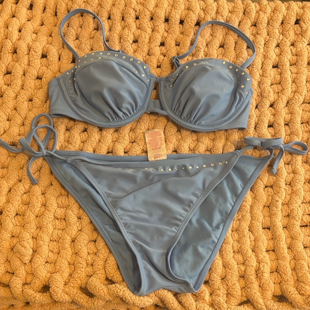 No Boundaries Light Blue Bikini with Stud Accents